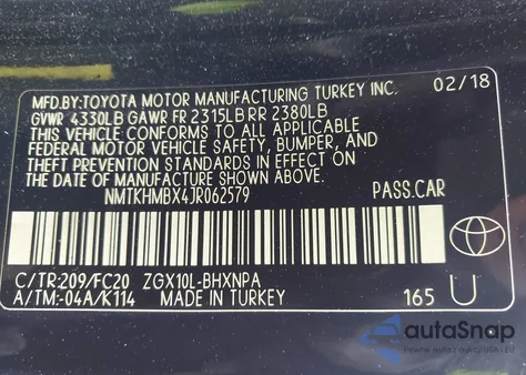 2018 Toyota C-Hr Xle из США, поврежденный, VIN NMTKHMBX4JR062579